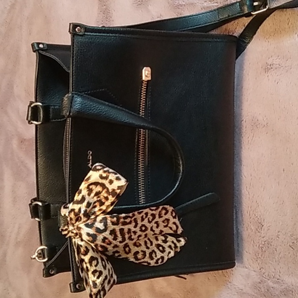 Aldo handbag black with leopard silk bow